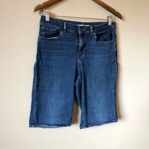 Levis Bermuda Biker Length Stretch Mid Rise Denim Jean Shorts Blue